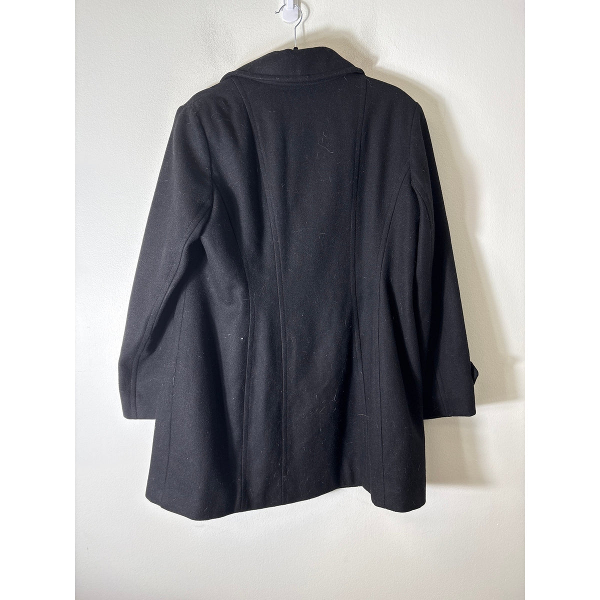 Anne Klein Black Double Breasted Long Wool Coat Sz L