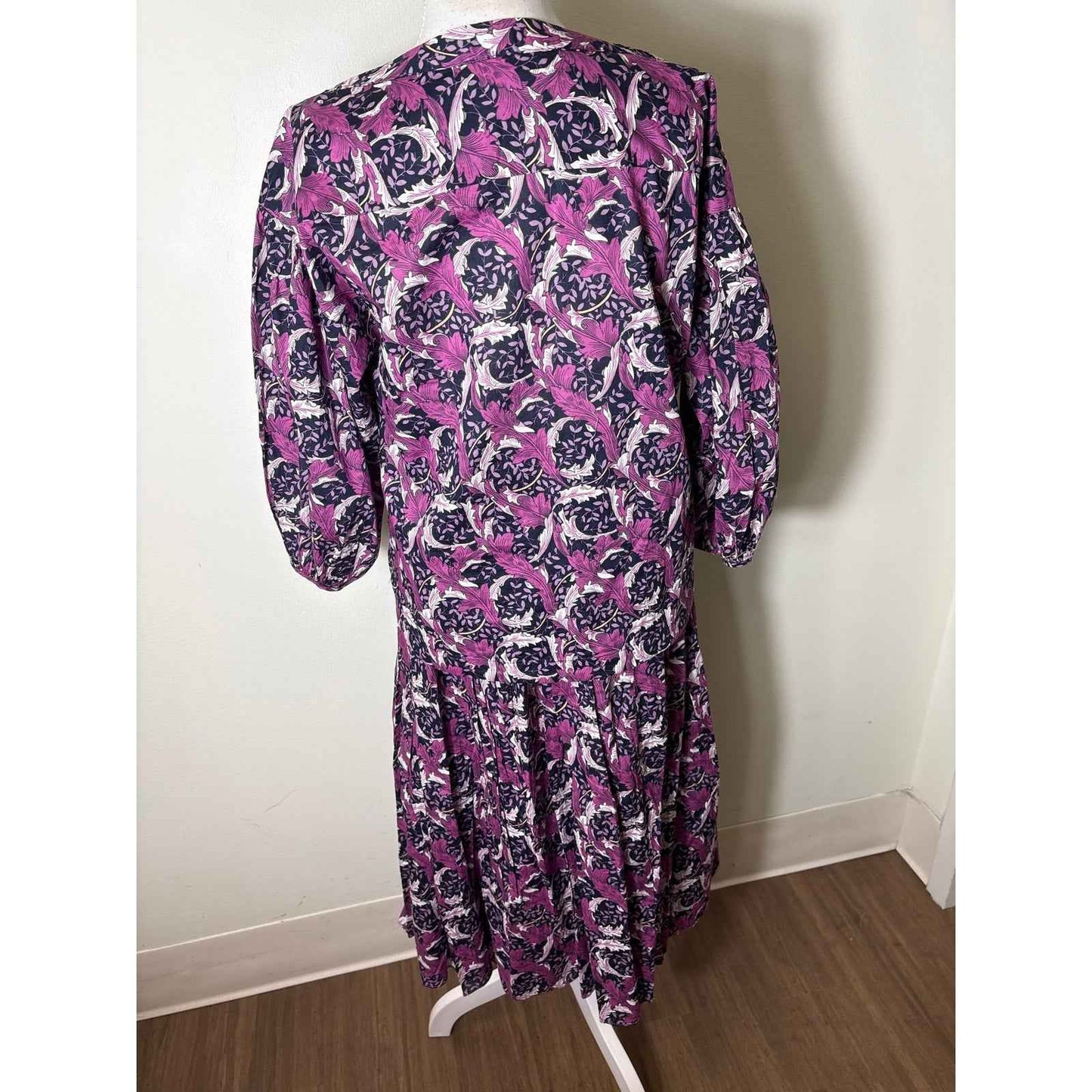 Buru Purple Leaf Design Half Sleeve Top and Midi Skirt Set Sz S