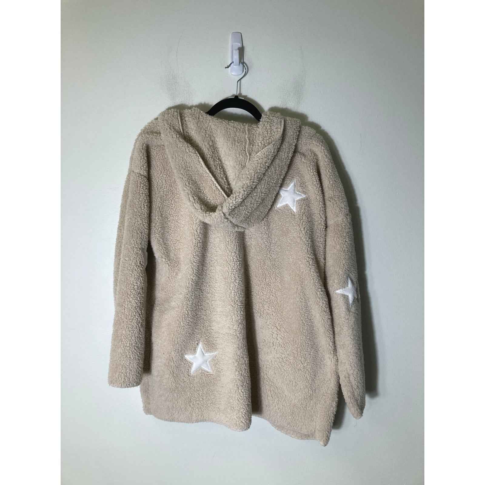 P.J. Salvage Off White Long Sleeve Fleece Button Up Hooded Jacket Sz S