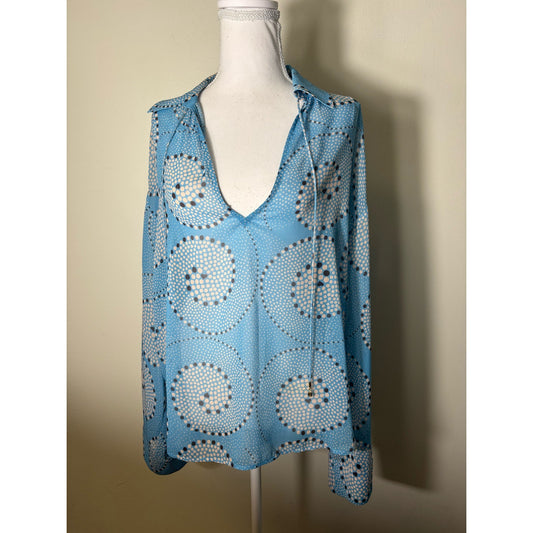 Staud Blue Polka Dot Flowy Blouse Sz M