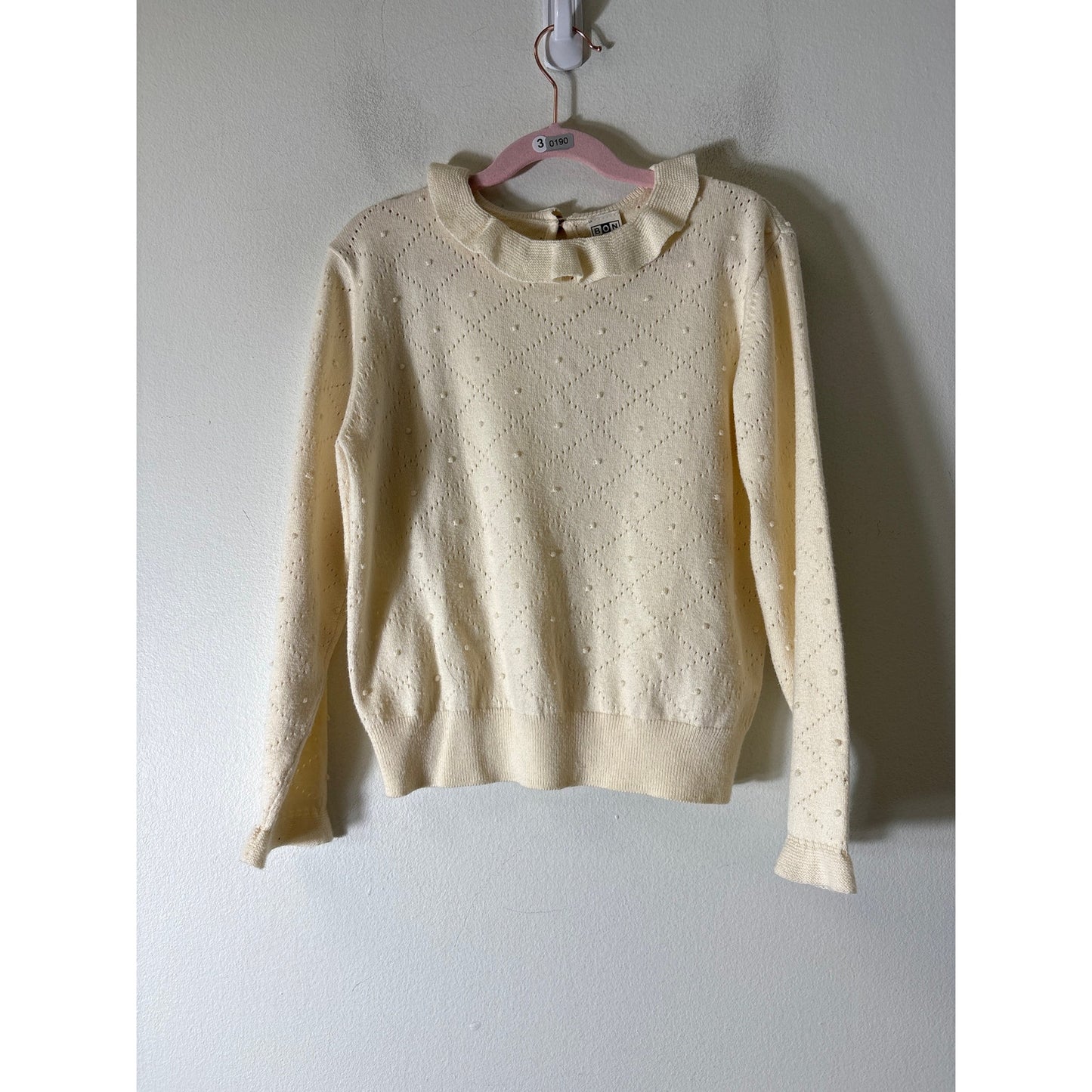 Girls Bon Bon Off White Long Sleeve Sweater Sz 10