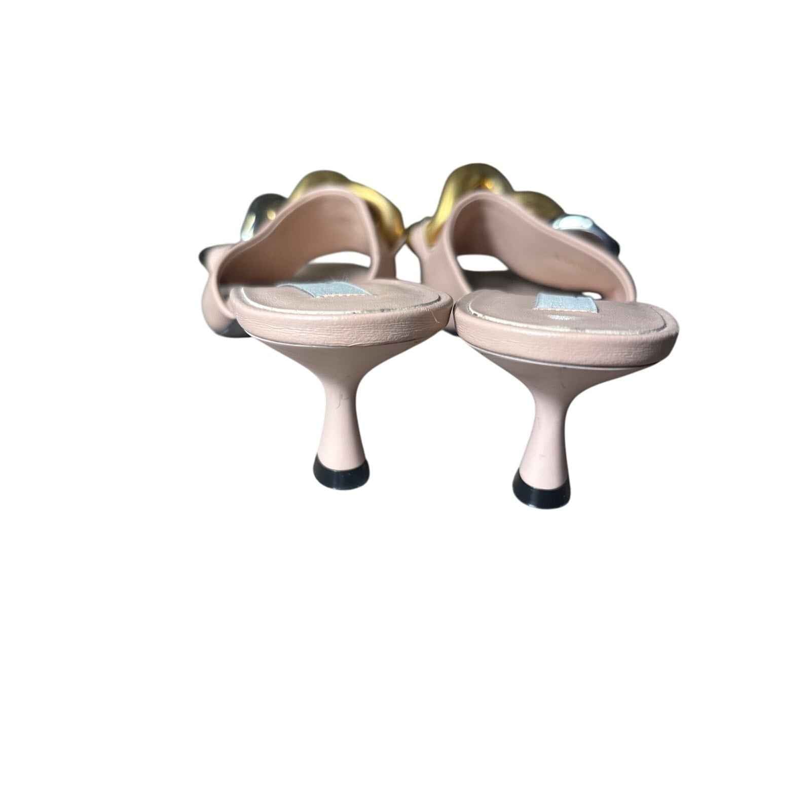 Stella McCartney Blush Pink Kitten Heel Slip On Falabella Sandal Sz 38