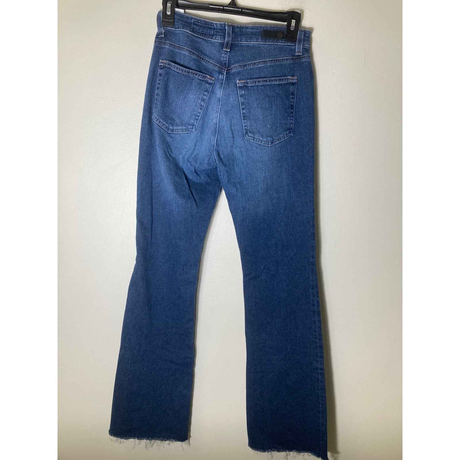 AG Blue High Rise Boot Cut "Alexxis" Distressed Hem Denim Jeans Sz 27