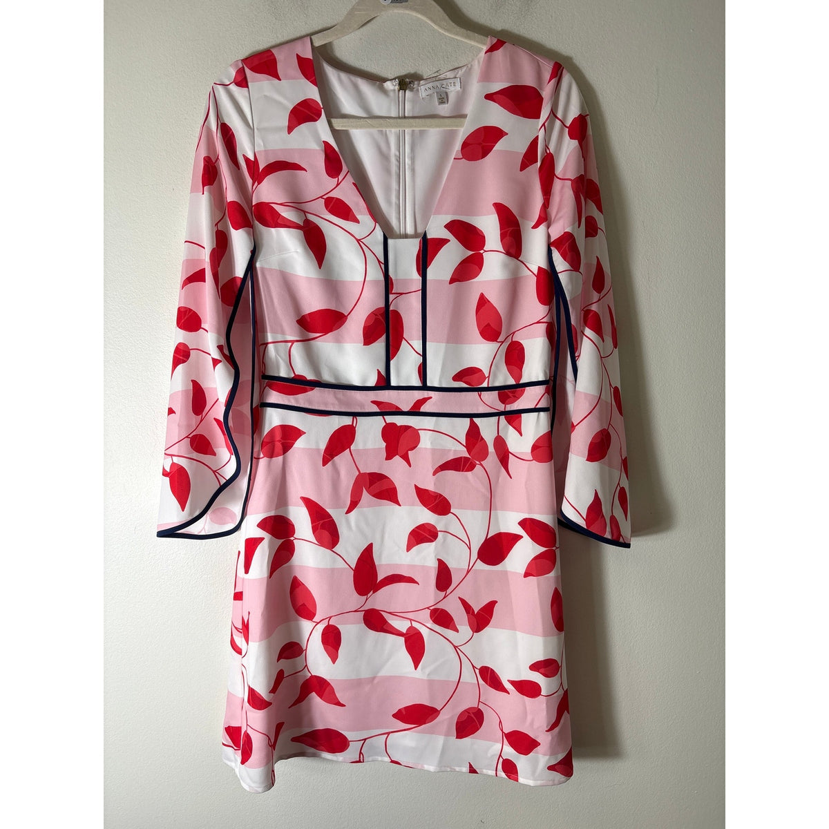 Anna Cate Pink and Red Long Open Sleeve A-Line Knee Length Dress Sz S