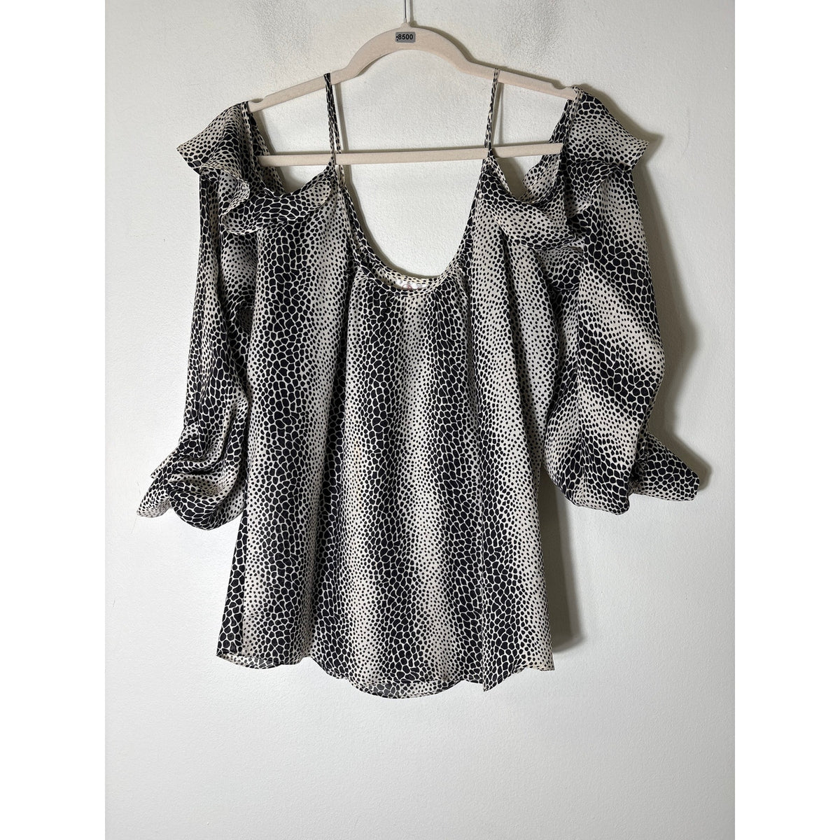 Parker Black and White Speckled Cold Shoulder Long Sleeve Top Sz S