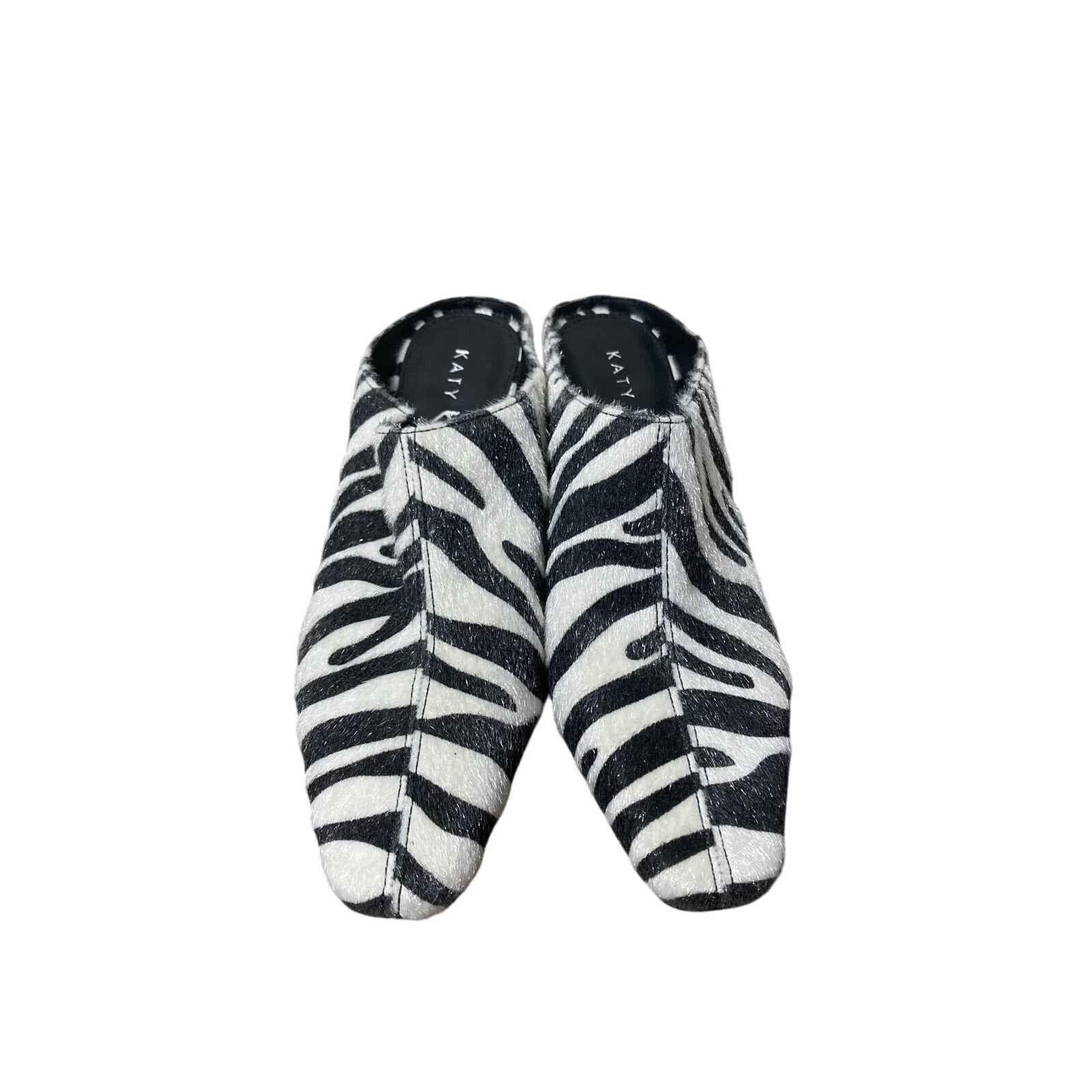 NWOB Katy Perry Black White Zebra Faux Fur Slip on Kitten Heel Sz 6