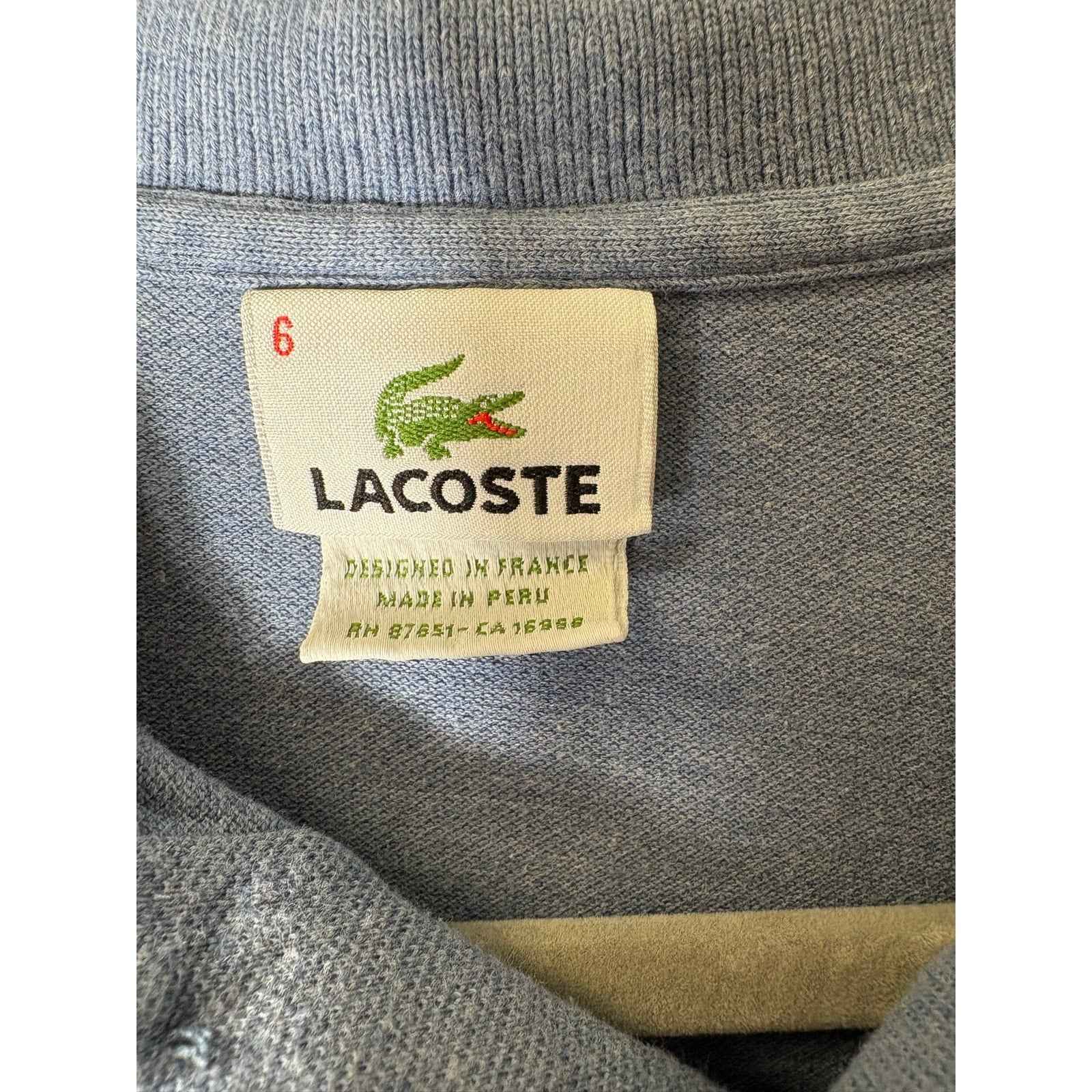 Men's Lacoste Gray Blue Long Sleeve Cotton Polo Style Shirt Sz 6