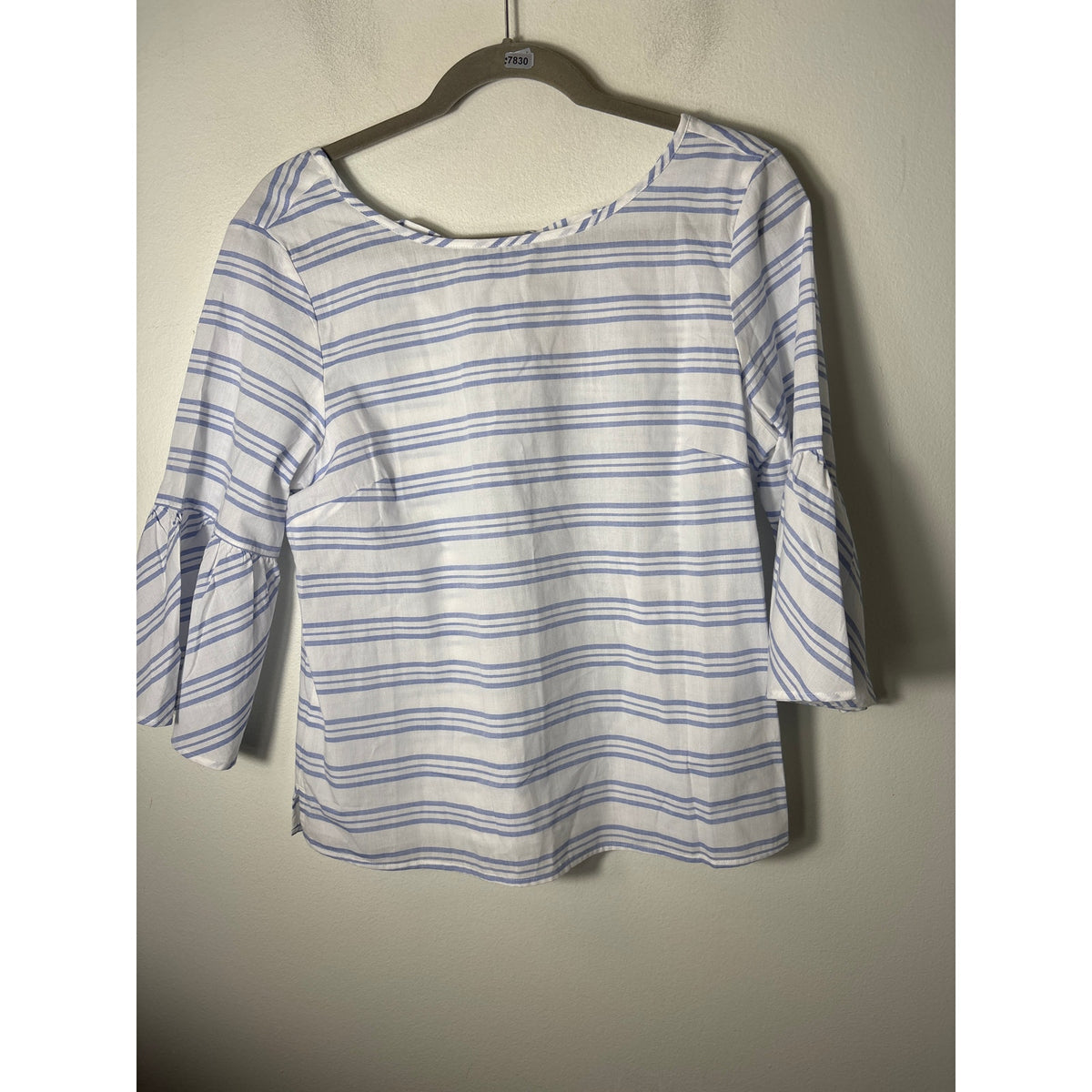 J.Crew White and Blue Stripe Bell Sleeve Top Sz 8
