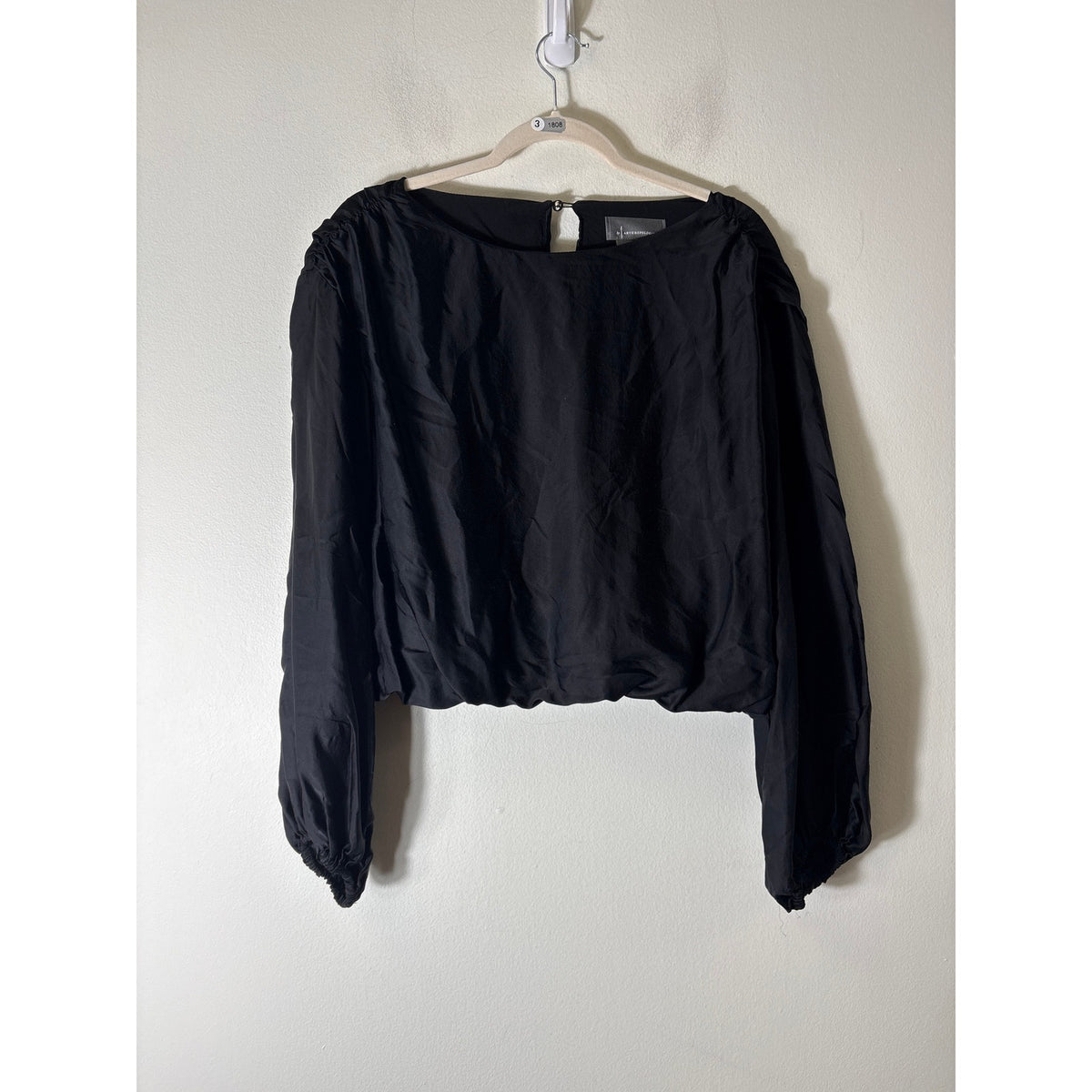 Anthropologie Black Cropped Bubble Hem Long Sleeve Top Sz XS