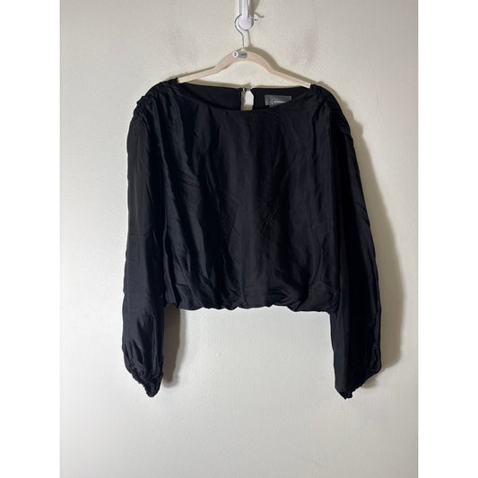 Anthropologie Black Cropped Bubble Hem Long Sleeve Top Sz XS