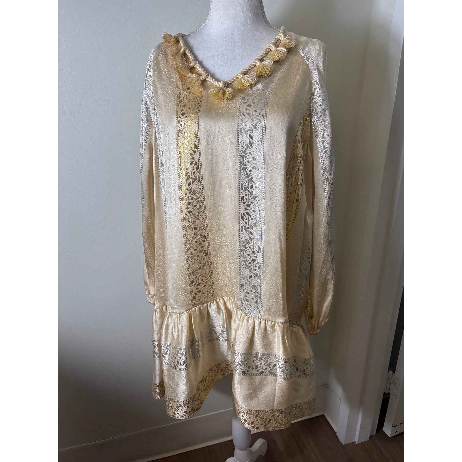 Rachel Zoe Silk Metallic Jacquard Boho Tunic Dress 6