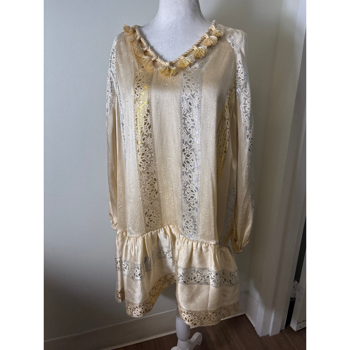 Rachel Zoe Silk Metallic Jacquard Boho Tunic Dress 6