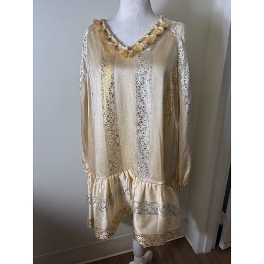 Rachel Zoe Silk Metallic Jacquard Boho Tunic Dress 6