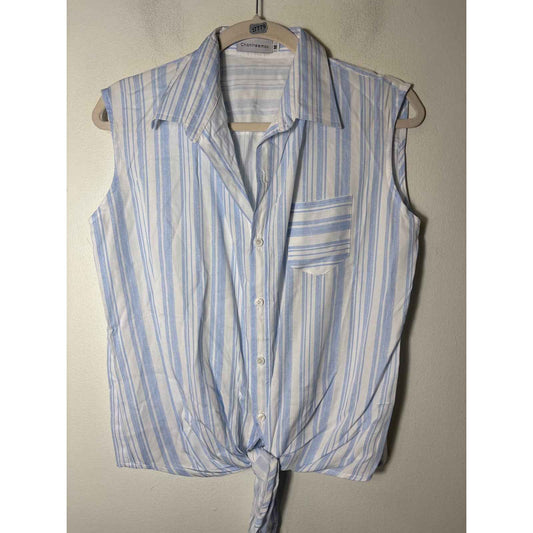 Chantreemas Light Blue White Stripe Sleeveless Button Up Sz M