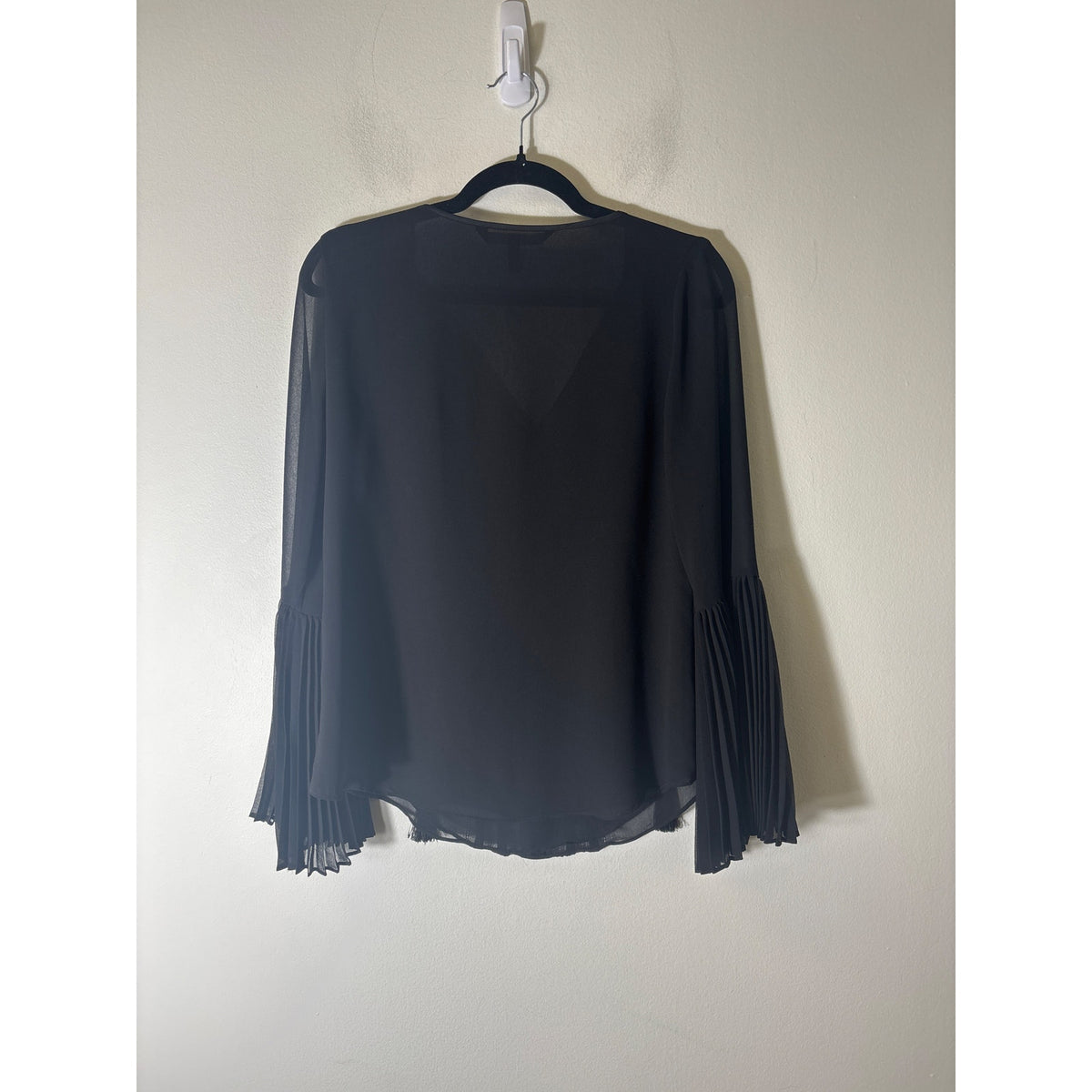 White House Black Market Long Pleated Sleeve Sheer Black Top Sz 2