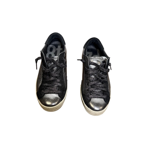 P448 Silver And Shimmery Black Tennis Shoes Sz 39 (8.5)