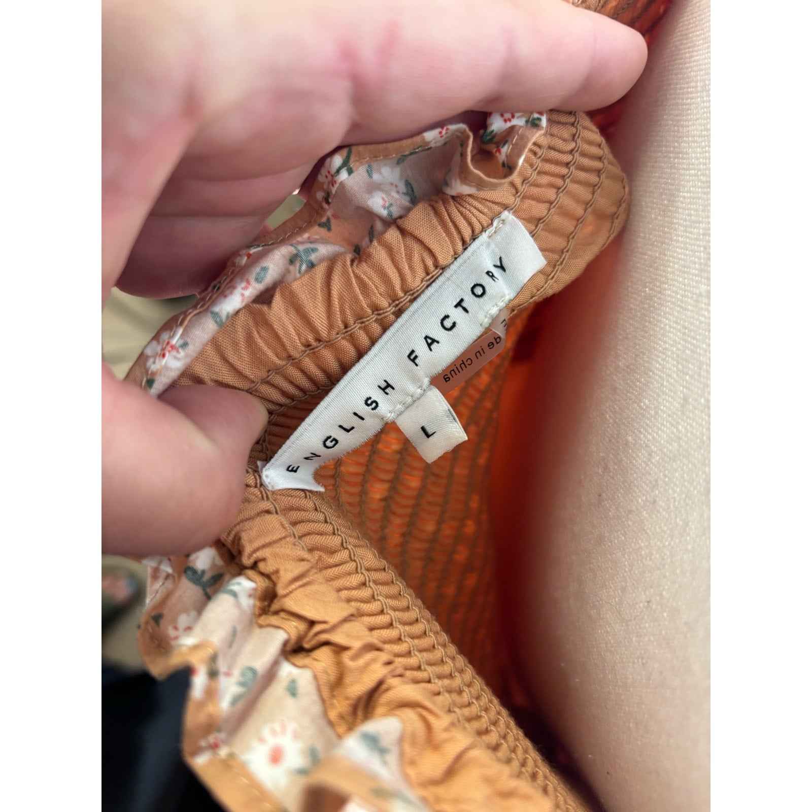 English Factory TAn Floral Peasant Dress Sz L