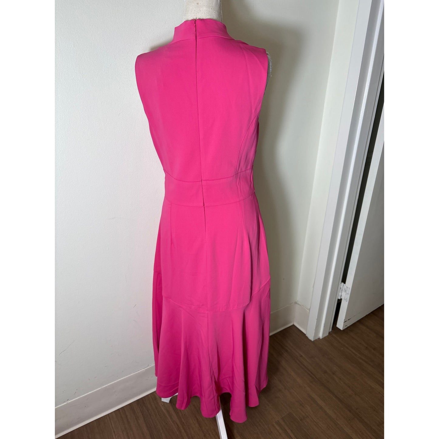 Karen Millen Bright Pink Soft Tailored High Low Midi Dress Sz 10
