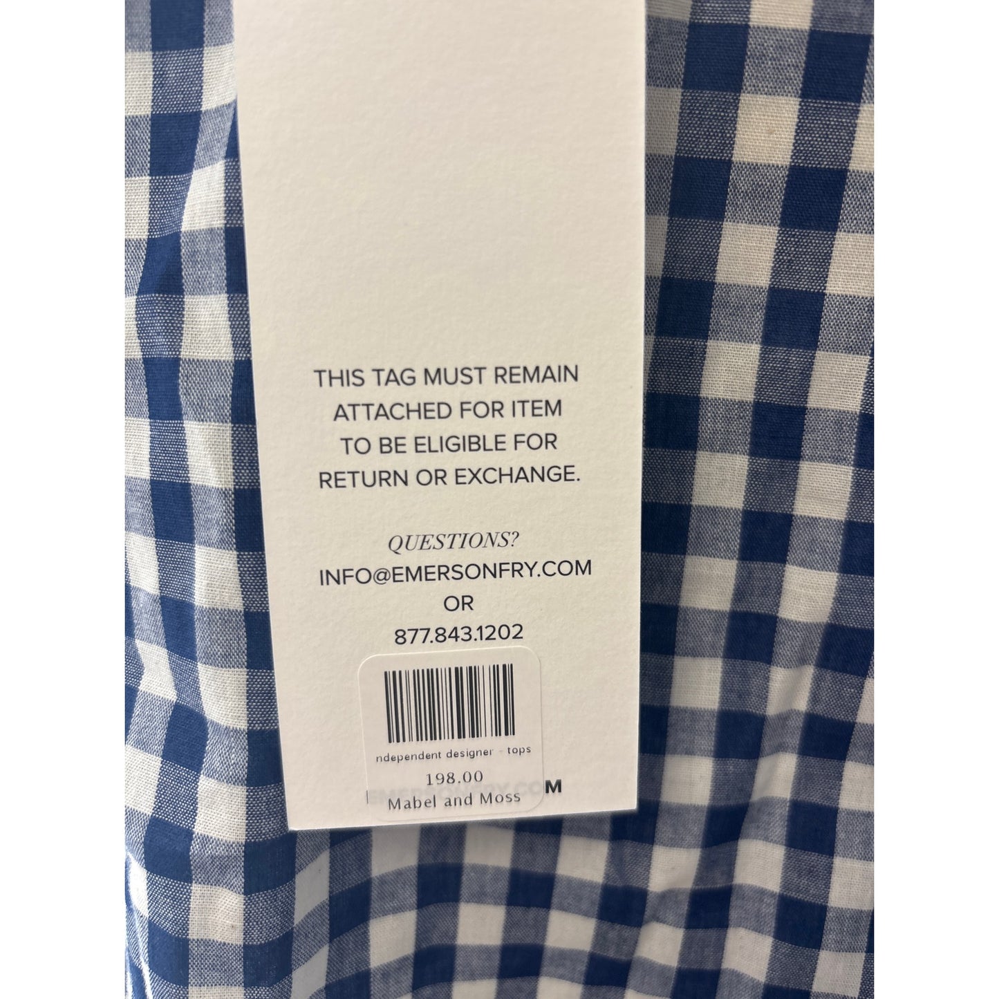 NWT Emerson Fry Blue and White Gingham Mabel and Moss Long Sleeve Top Sz L