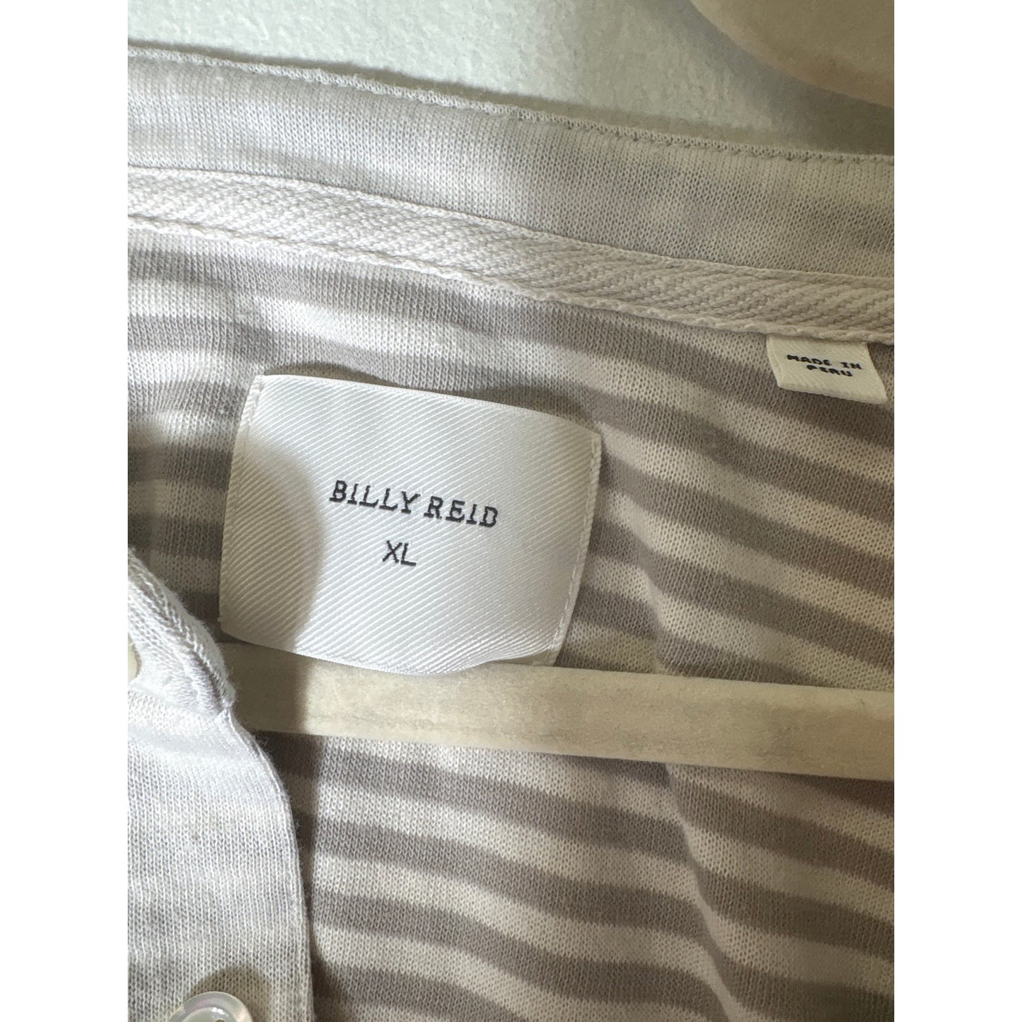 Billy Reid Off White Tan Stripe Long Sleeve Cotton Blend Shirt Sz XL