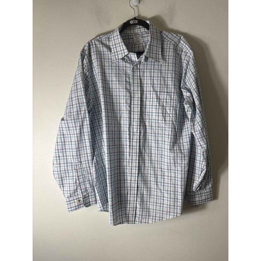 Brooks Brothers Teal and Black Plaid Long Sleeve Button Down Shirt Sz XL