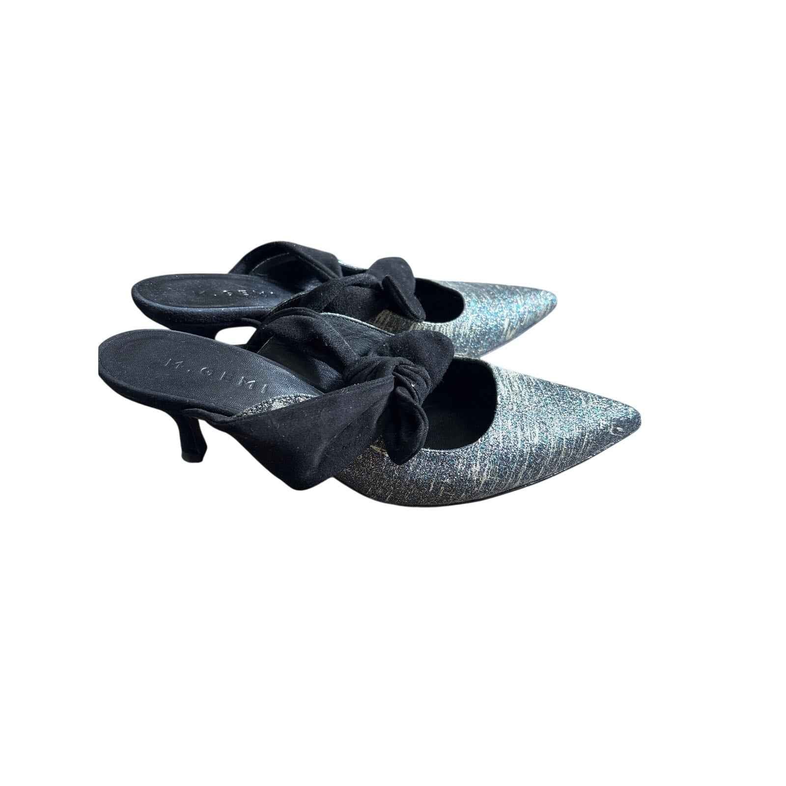 M.Gemi Black/Multi Color Glittery Kitten Heels Sz 37.5
