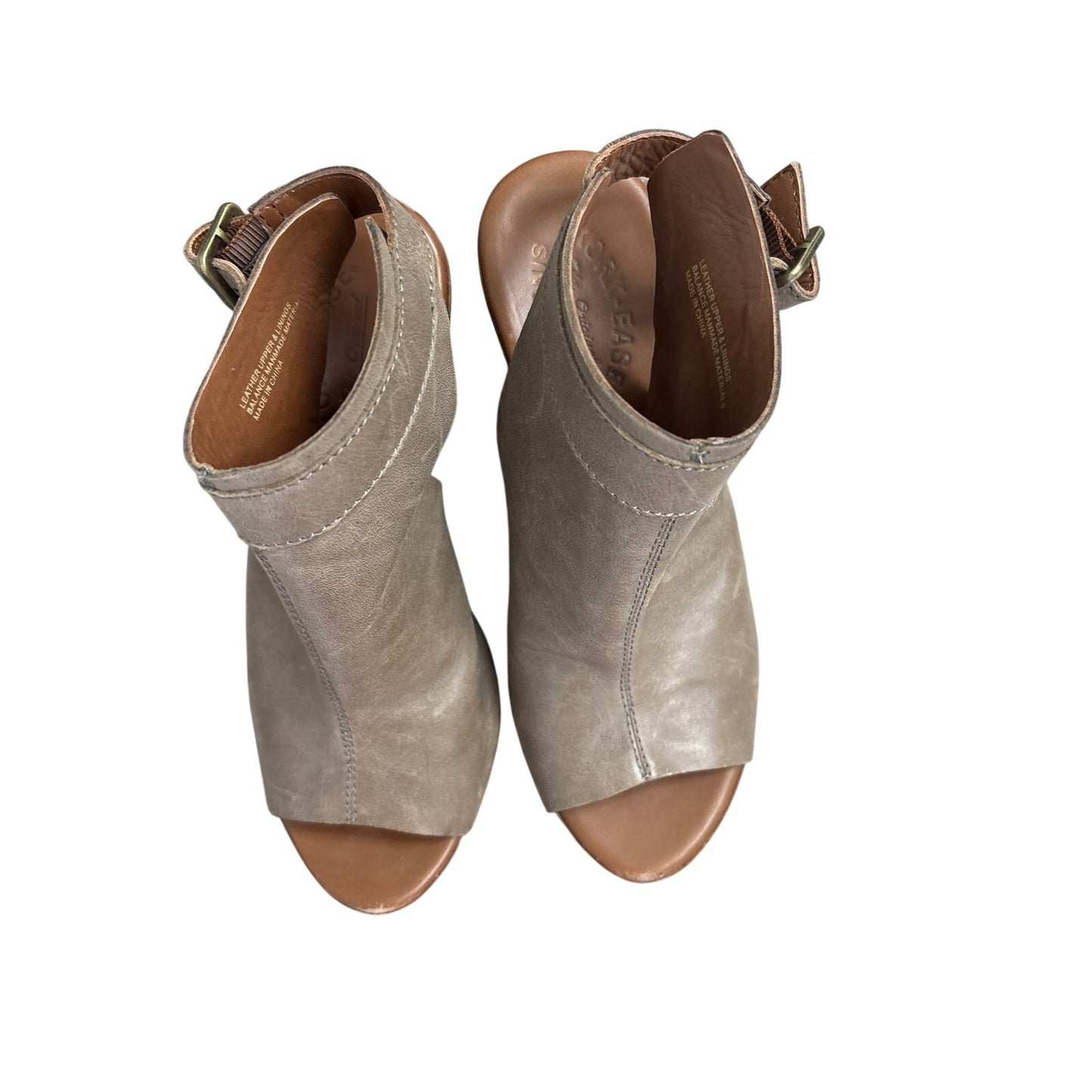 Kork Ease Gray Peep Toe Leather Wedges Sz 8