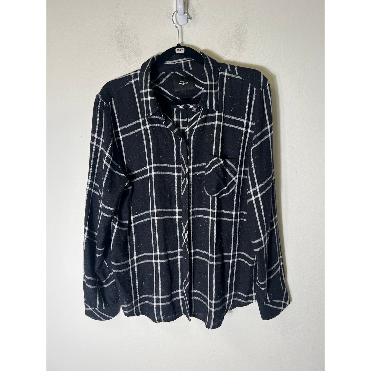 Rails Black and White with Color Flecks Flannel Long Sleeve Button Up Shirt Sz L