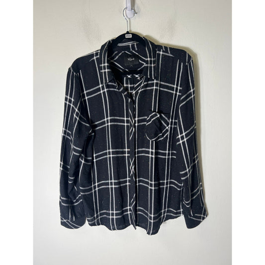 Rails Black and White with Color Flecks Flannel Long Sleeve Button Up Shirt Sz L