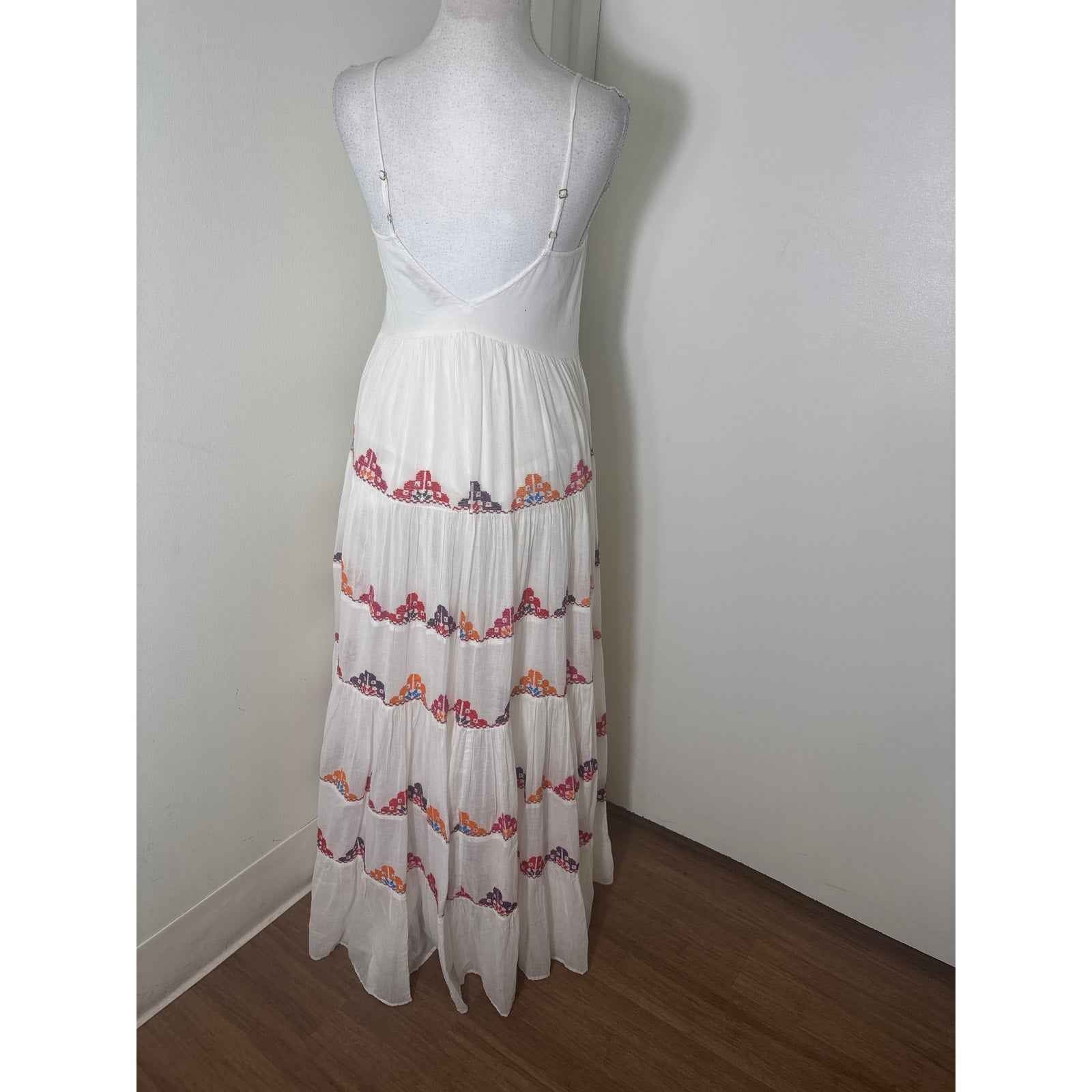 Carolina K. Crisp White Cotton Embroidered Maxi Dress Sz XS