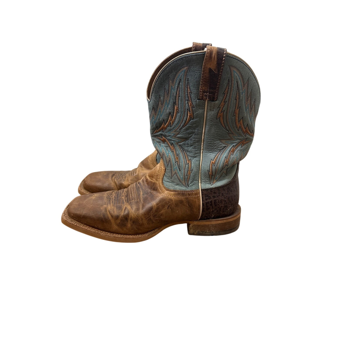 Mens Ariat Teal and Brown Leather Cowboy Boots Sz 10.5