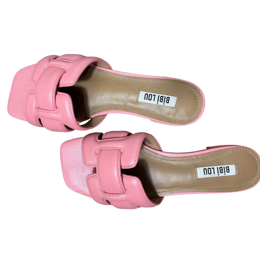 NWOB Bibi Lou Pink Leather Woven Slide Sandal Sz 37