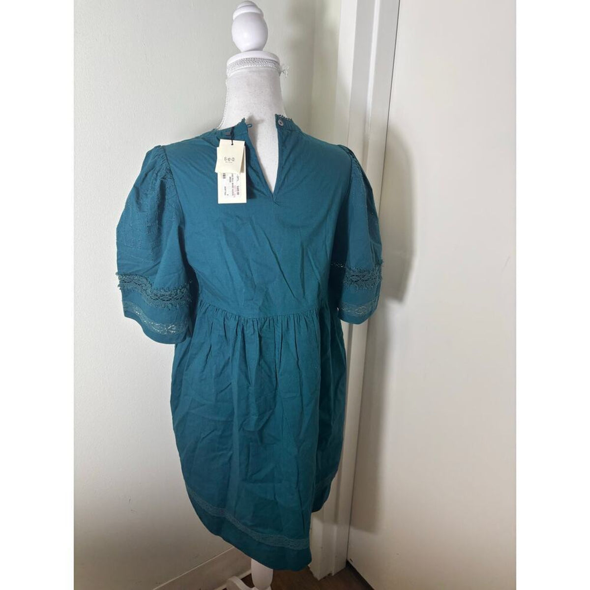 Sea NY Green Lilith Thread Pull Short Sleeve Dress Small