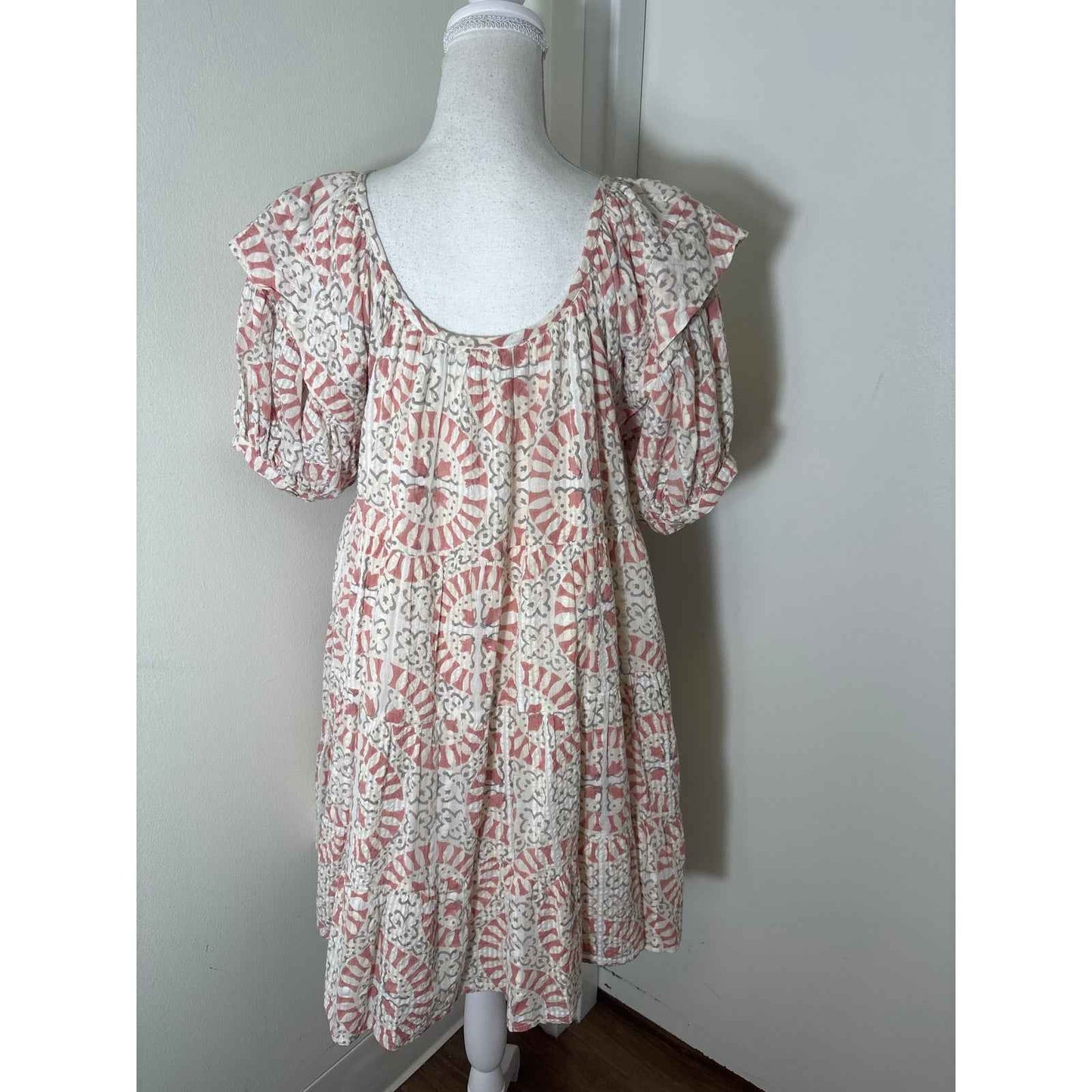 Cleobella Rose Gray Puff Sleeve Cotton Babydoll Dress Sz M