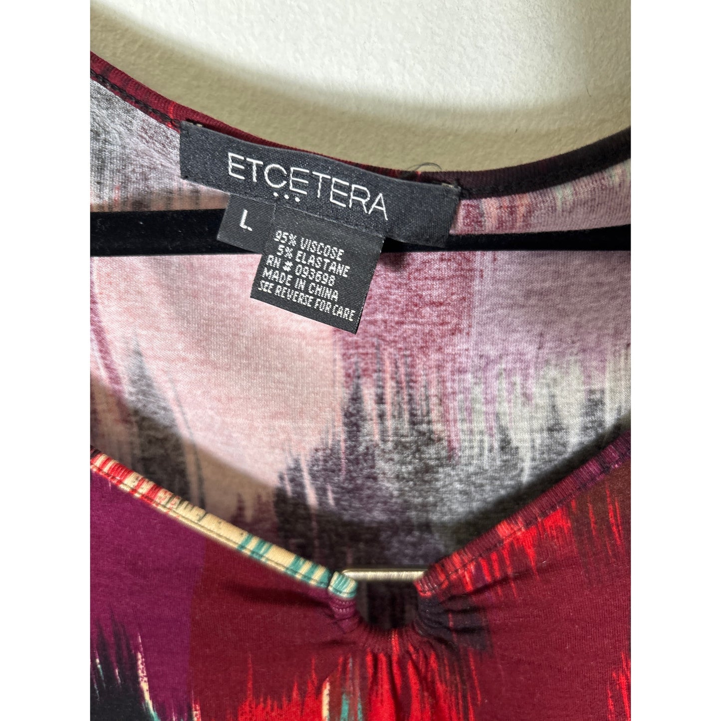 Etcetera Multi Color 3/4 Length Sleeve Keyhole Shirt Sz L