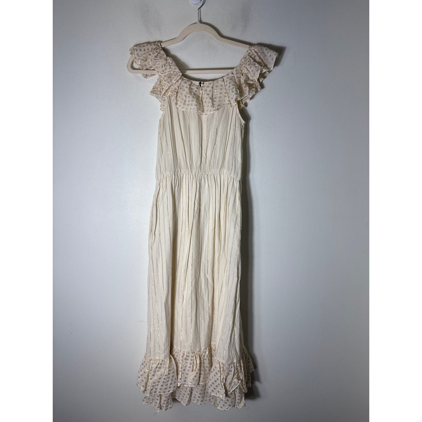 TWINSET Creamy White and Gold Flutter Sleeve Cotton Maxi Dress Sz XS