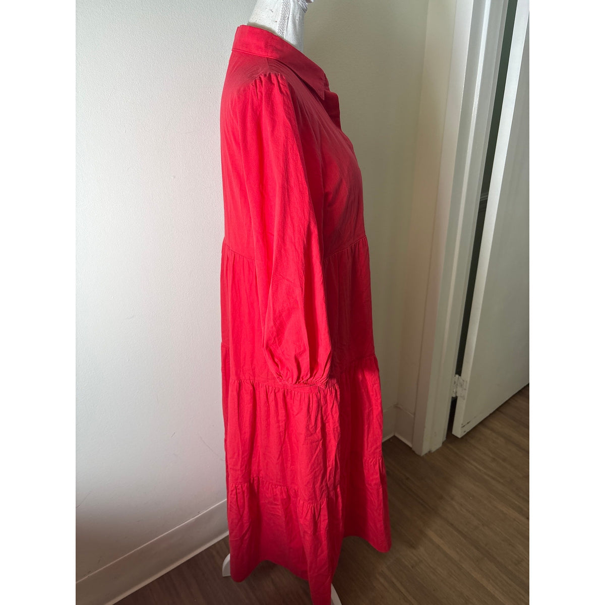 Pomander Place Hibiscus Red Tiered Maxi Dress Sz M