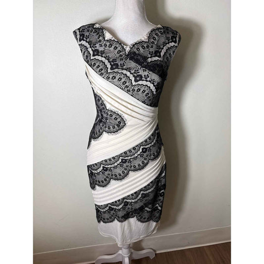 JAX Off White Black Lace Sleeveless Midi Dress Sz 2