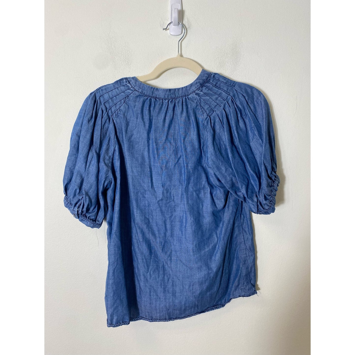 Current Air Blue Short Sleeve,  V Neck Denim Tunic Shirt Sz S