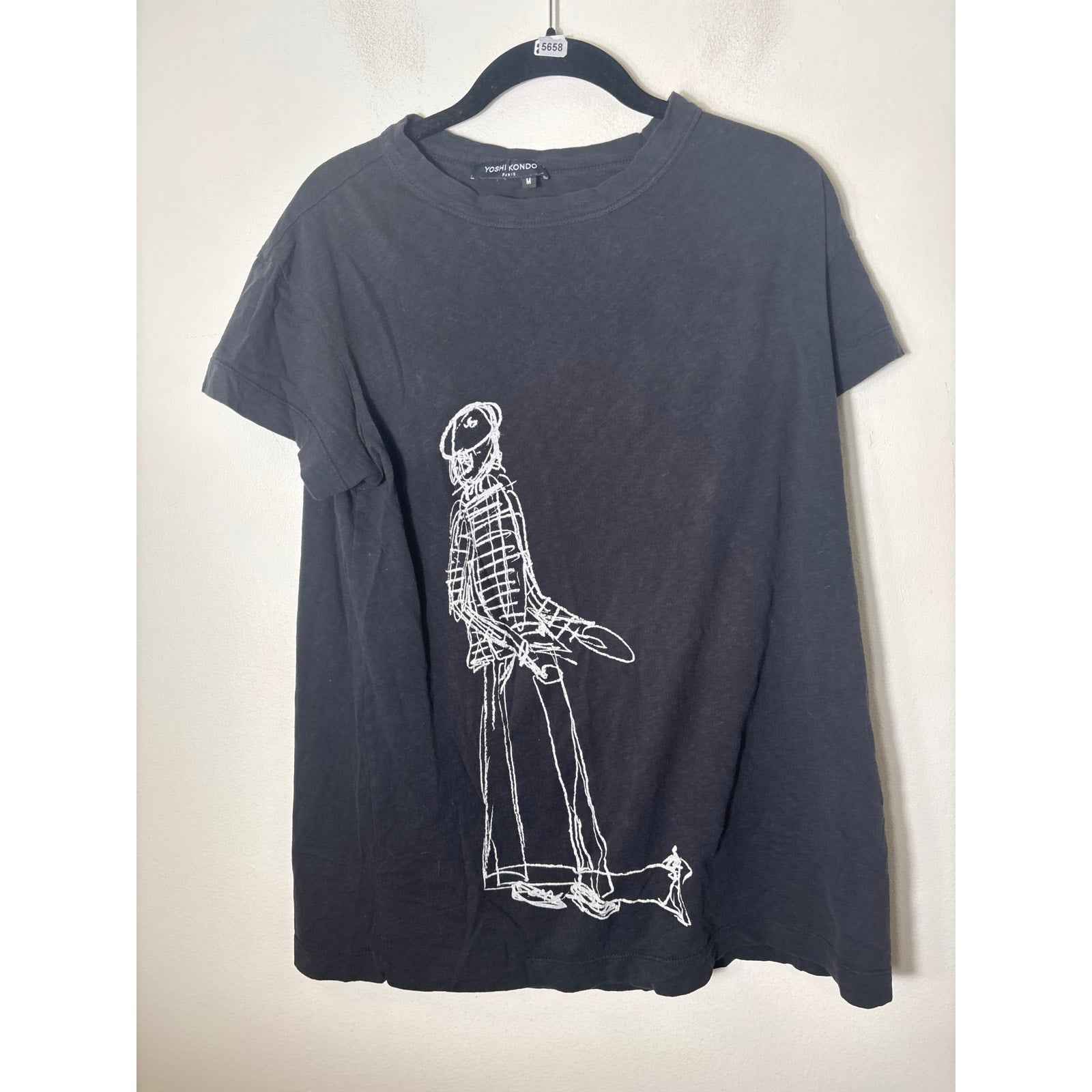 Yoshi Condo Black Abstract Print Short Sleeve Cotton Tee Shirt Sz M