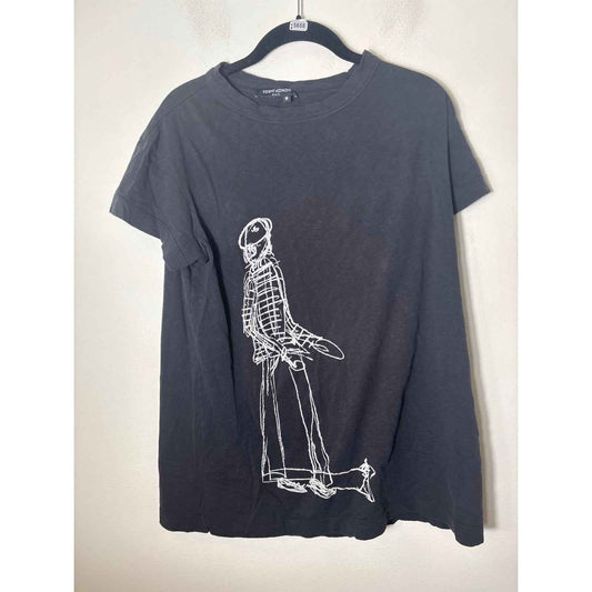 Yoshi Condo Black Abstract Print Short Sleeve Cotton Tee Shirt Sz M