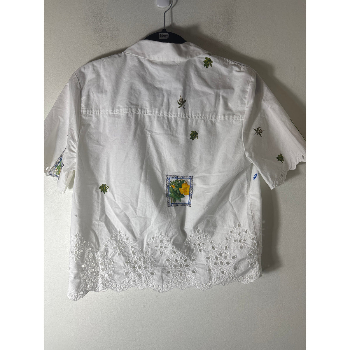 Desigual White Eyelet Short Sleeve Resort Wear Shirt Sz S