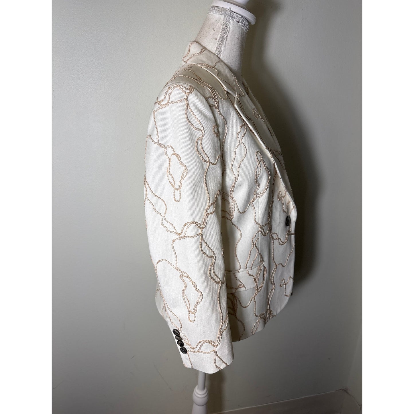 Sharis Off White with Tan Rope Long Sleeve One Button Blazer Sz 46