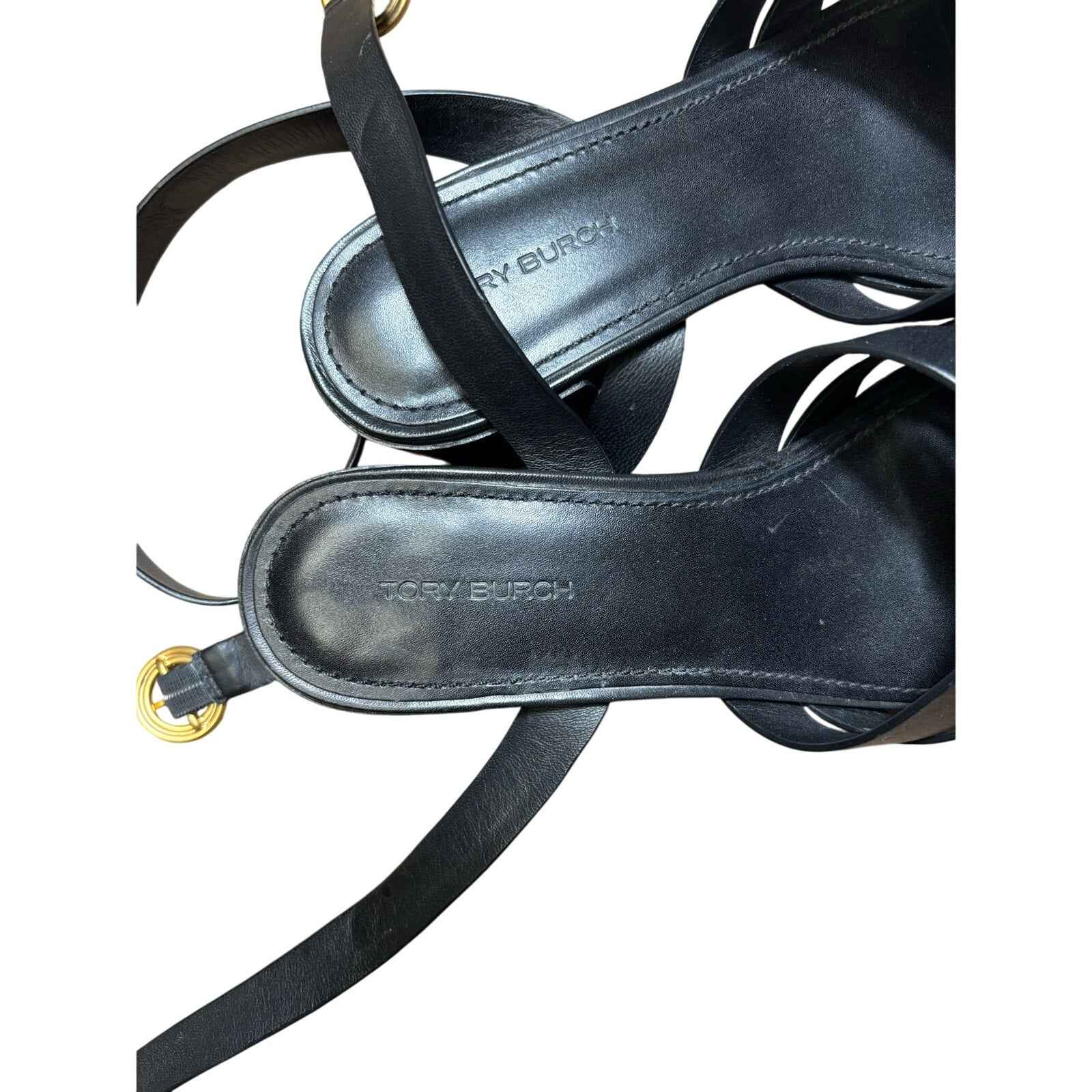 Tory Burch Black Criss Cross Low Heel Ankle Wrap Sandal Sz 8