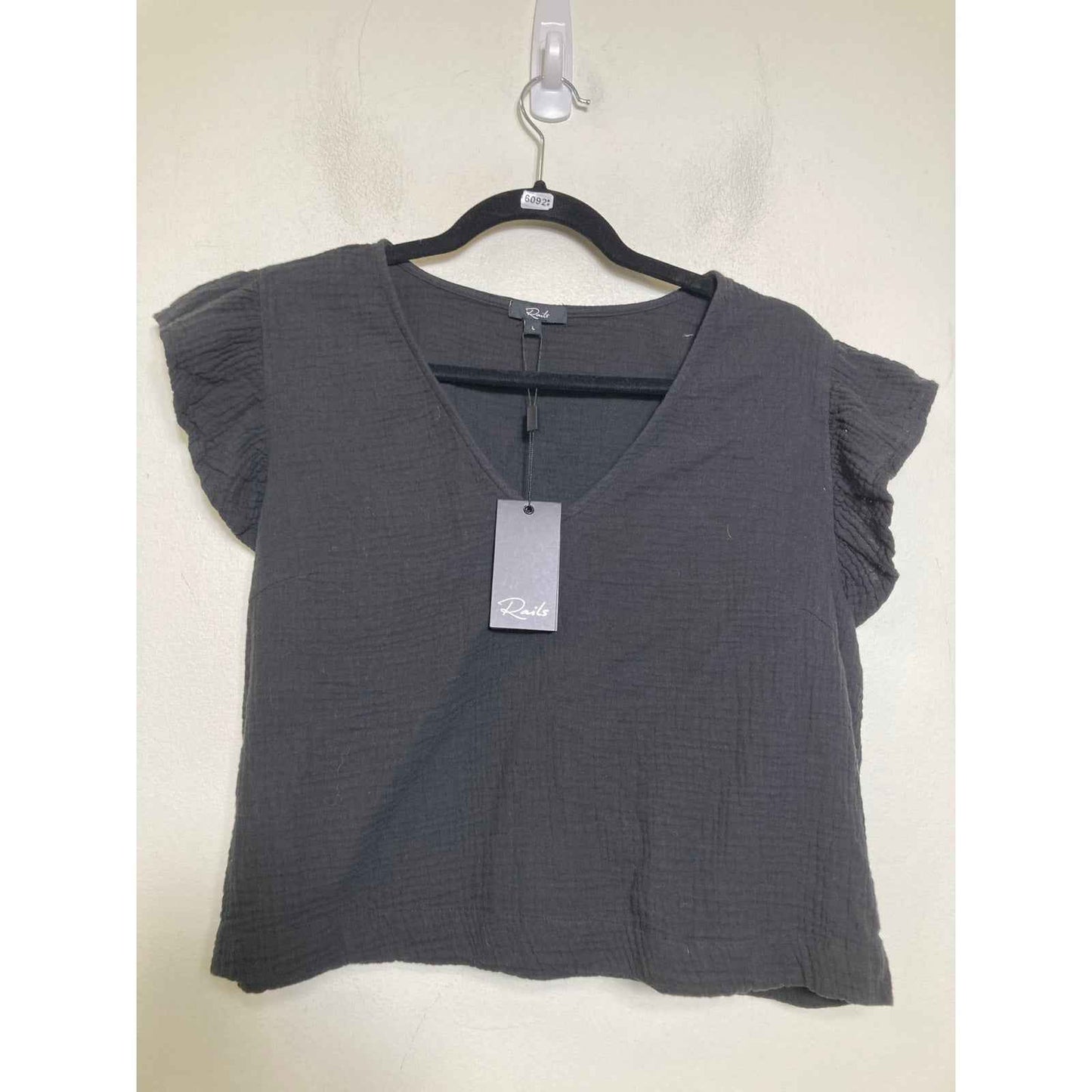 NWT Rails Black Flutter Sleeve Cotton Shirt Sz L