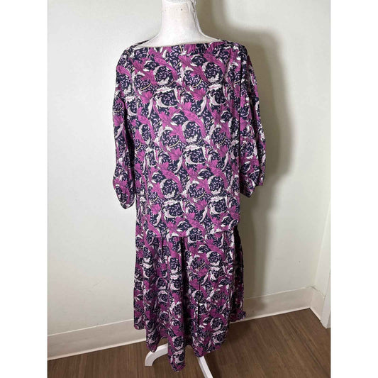 Buru Purple Leaf Design Half Sleeve Top and Midi Skirt Set Sz S