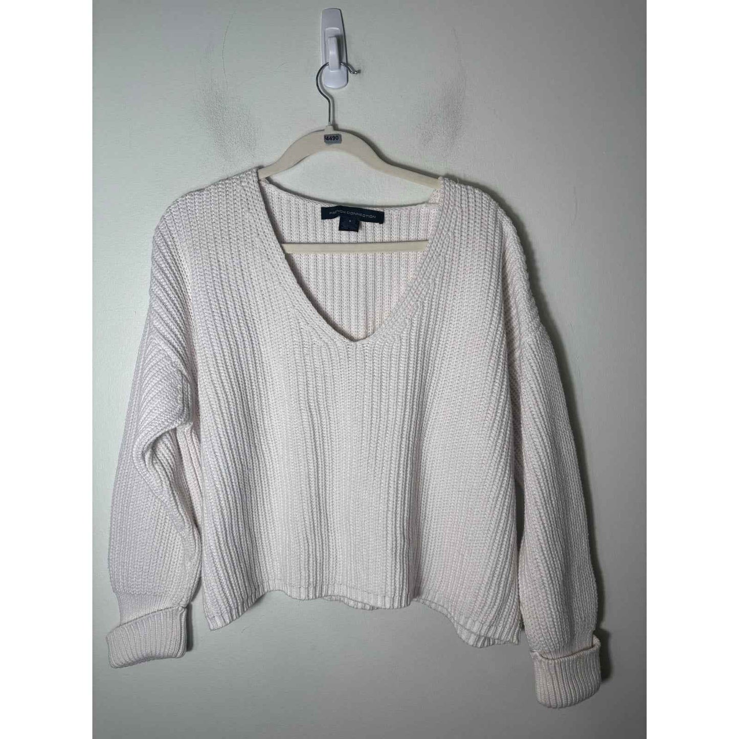 French Connection White Loose Knit Cropped Sweater Sz S