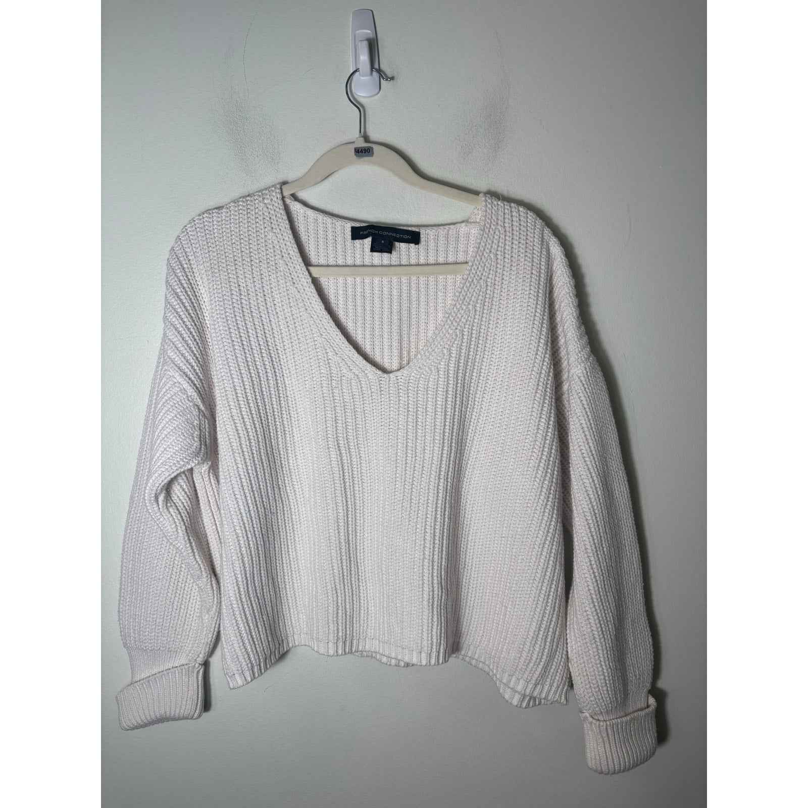 French Connection White Loose Knit Cropped Sweater Sz S
