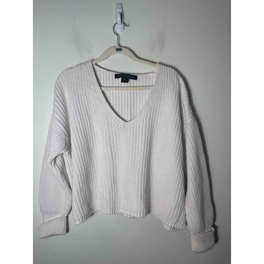 French Connection White Loose Knit Cropped Sweater Sz S