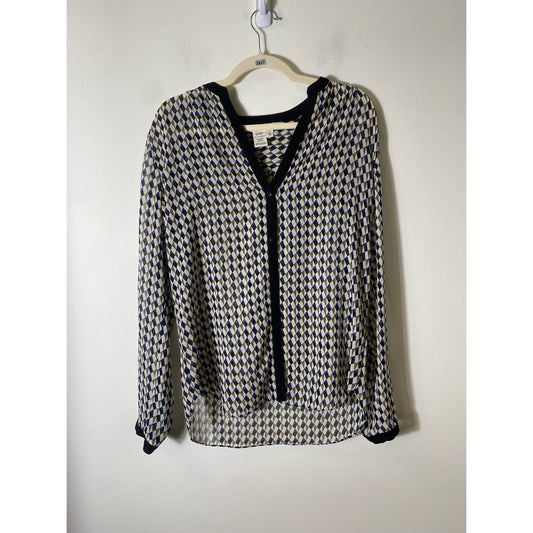 Max Studio Cream Black Button Up Sheer Blouse Sz M